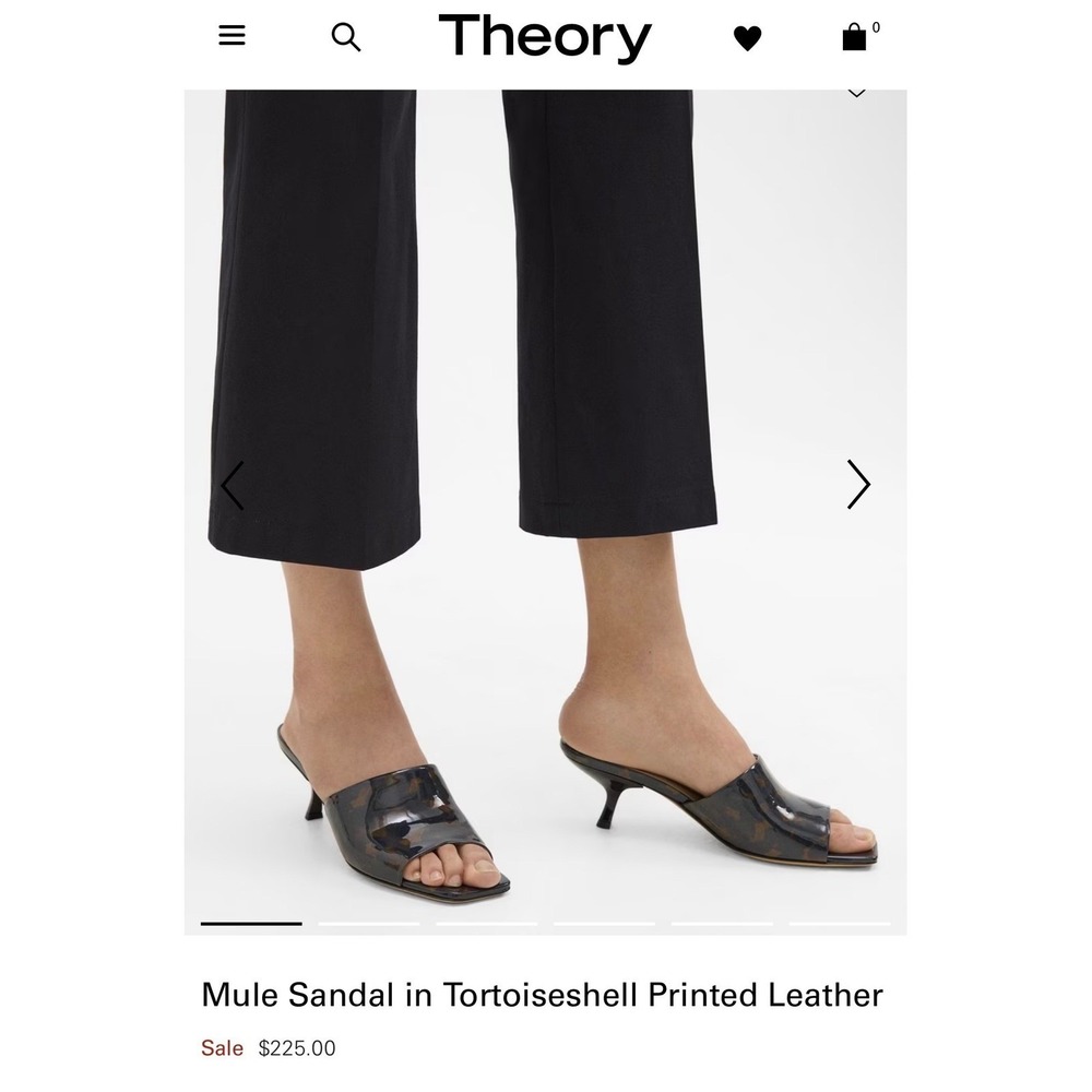Theory Tortoiseshell Patent Leather‎ Kitten Heel Mules Square Toe Sandals Sz 38